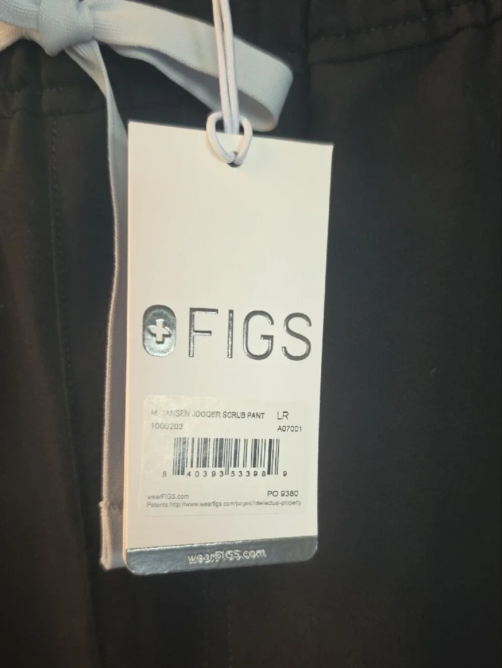 Figs Men’s Black Scrubs Jogger Pants with White Drawstring